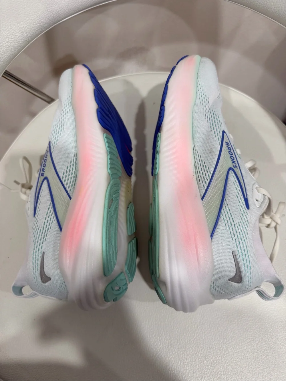 Brooks Women's White Running Shoes with Blue and Mint Accents